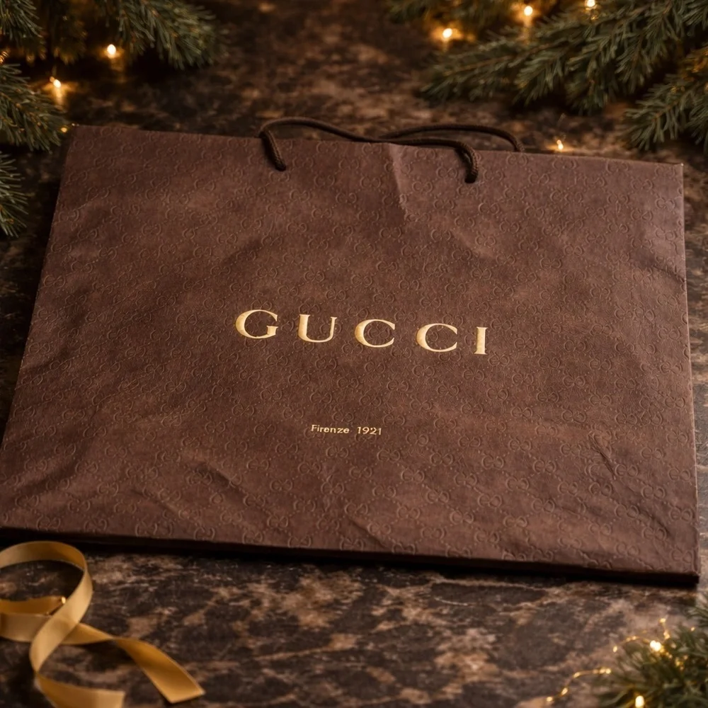 Gucci ⚜️ Brown Shopping Bag Brown and Gold Gear for Gifts Parties
